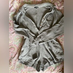 Fashion Nova Grey Waffle Knit Button-Up Romper